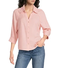 Democracy Woven Solid Point Collar 3/4 Sleeve Shirt