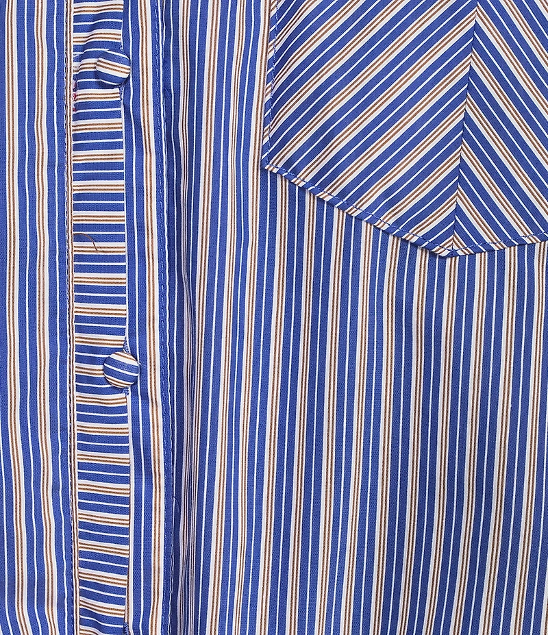 Democracy Woven Spliced Stripe Point Collar Sleeveless Button-Front Shirt
