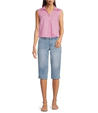 Democracy Woven Spliced Stripe Point Collar Sleeveless Button-Front Shirt