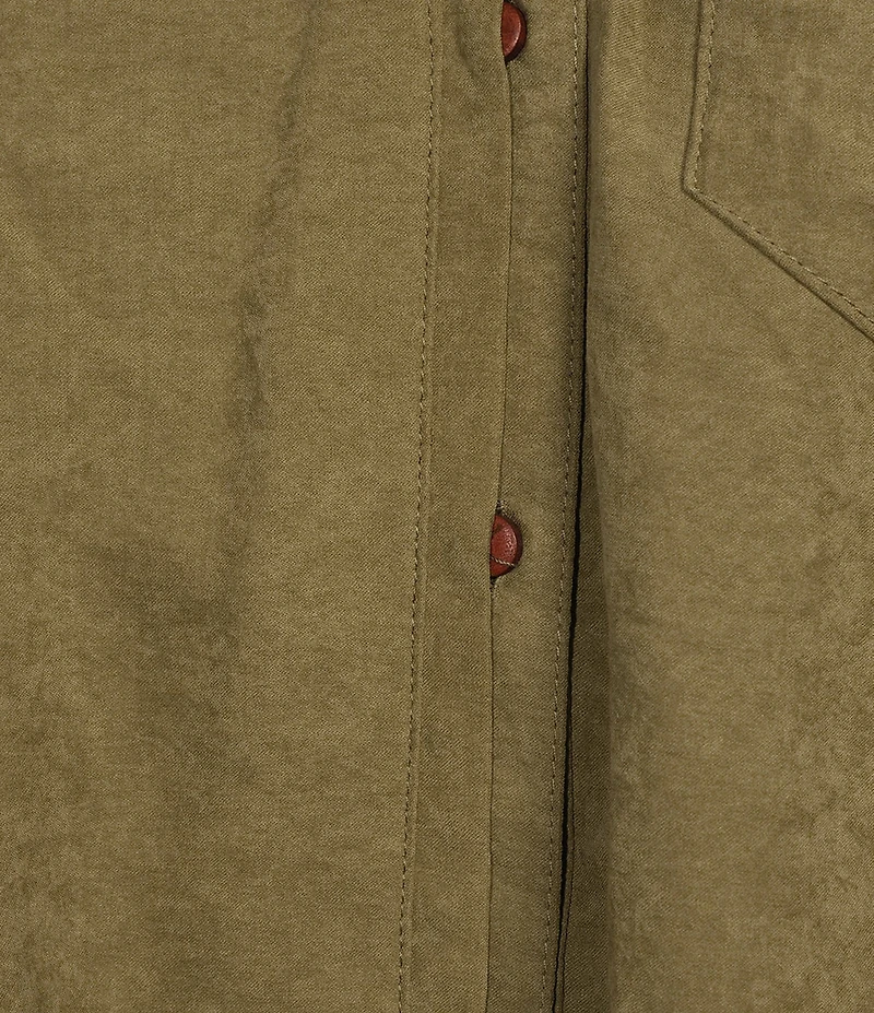 Democracy Faux Suede Point Collar 3/4 Tucked Sleeve Bubble Hem Button Front Shirt