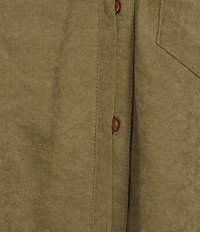 Democracy Faux Suede Point Collar 3/4 Tucked Sleeve Bubble Hem Button Front Shirt