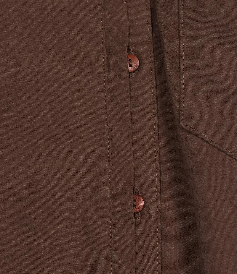 Democracy Faux Suede Point Collar 3/4 Tucked Sleeve Bubble Hem Button Front Shirt