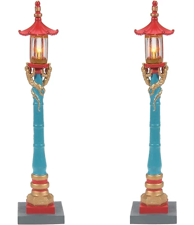 Department 56 Christmas in the City Village LED-Lit Chinatown Post Lamps, Set of 2