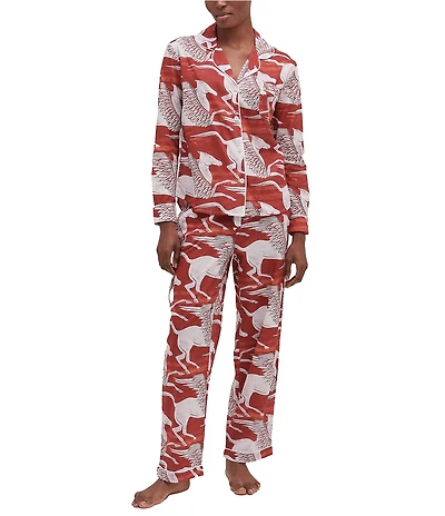Desmond & Dempsey Pegasus Woven Long Button-Front Pajama Set