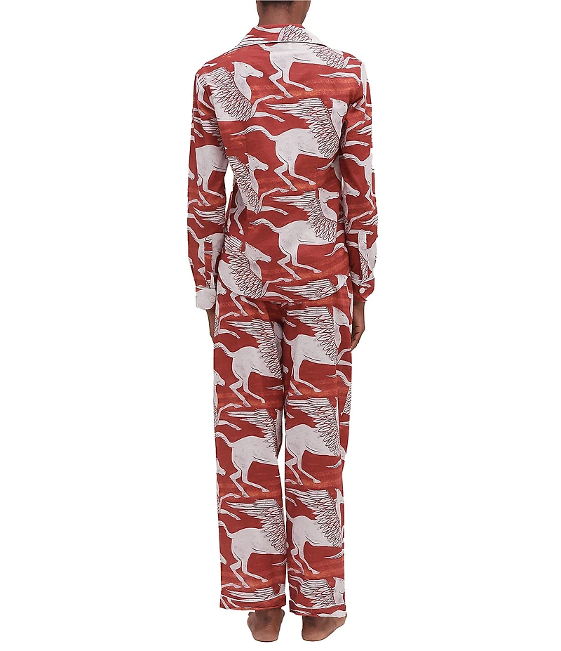 Desmond & Dempsey Pegasus Woven Long Button-Front Pajama Set