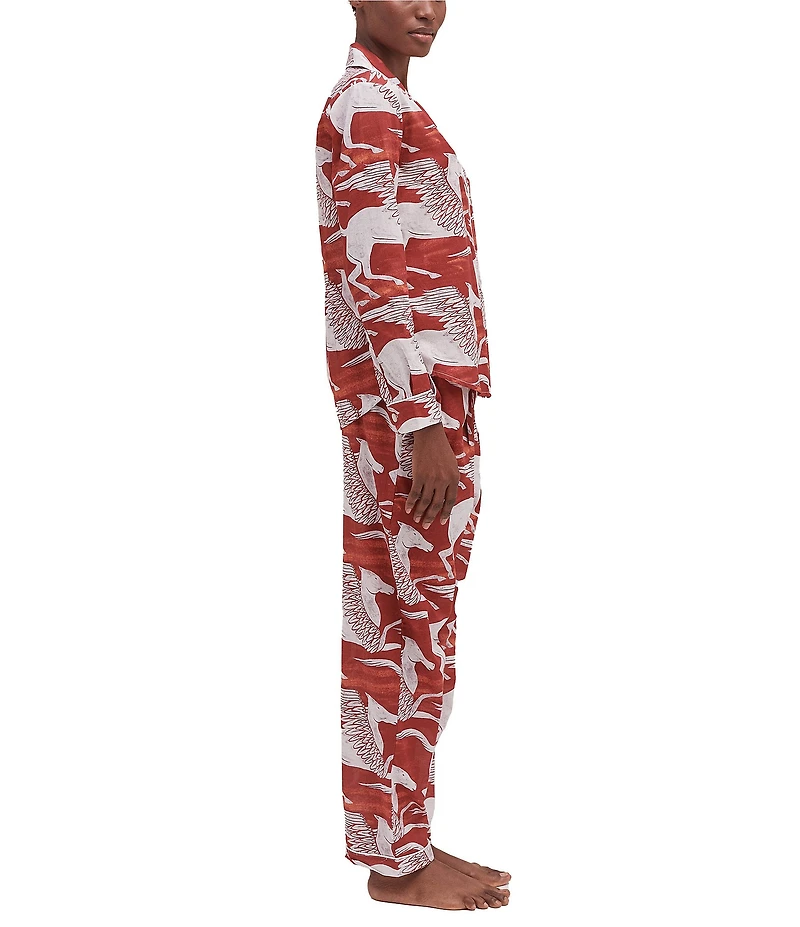 Desmond & Dempsey Pegasus Woven Long Button-Front Pajama Set