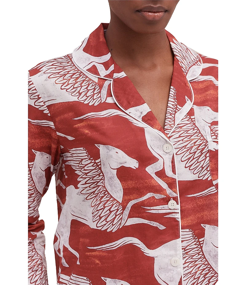 Desmond & Dempsey Pegasus Woven Long Button-Front Pajama Set
