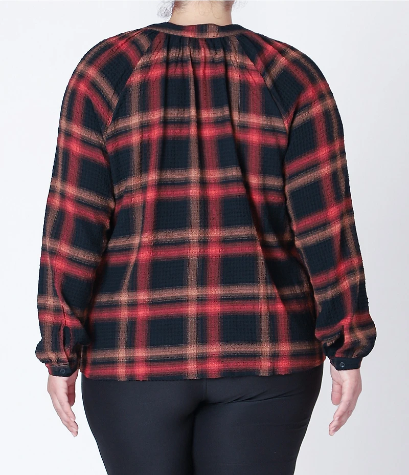 Dex Clothing Plus Size Long Sleeve Plaid Textured Woven Shirt