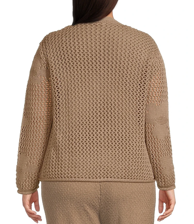 Dex Clothing Plus Sizes Floral Crocheted Long Sleeve Cardigan