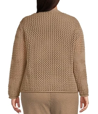 Dex Clothing Plus Sizes Floral Crocheted Long Sleeve Cardigan