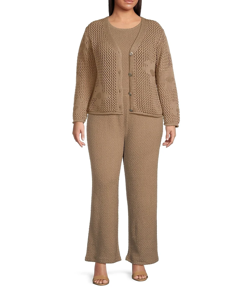 Dex Clothing Plus Sizes Floral Crocheted Long Sleeve Cardigan