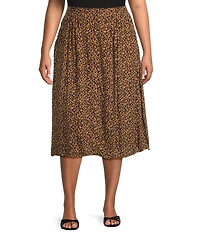 Dex Plus High Rise Leopard Print Button Front Midi Skirt