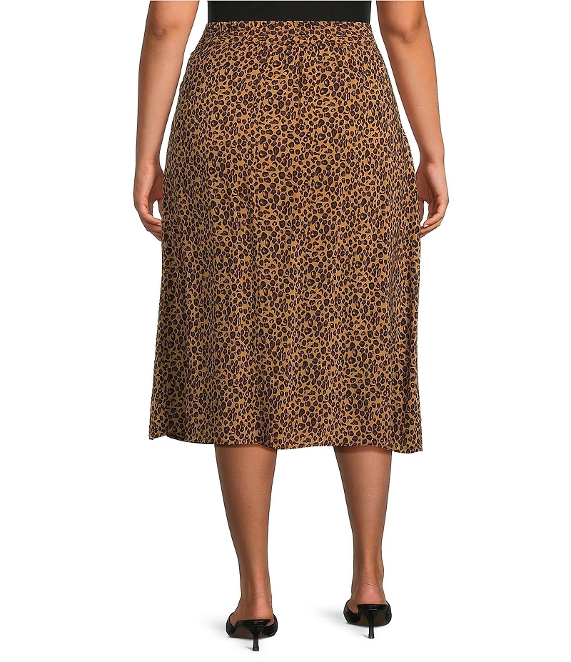 Dex Plus High Rise Leopard Print Button Front Midi Skirt