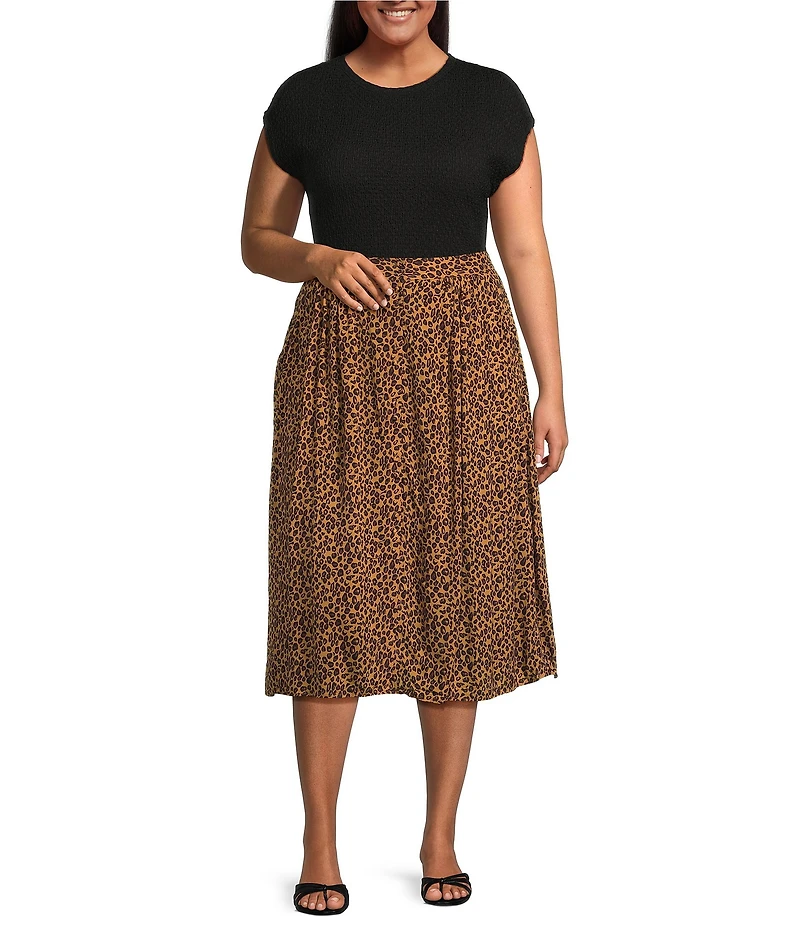 Dex Plus High Rise Leopard Print Button Front Midi Skirt