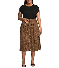 Dex Plus High Rise Leopard Print Button Front Midi Skirt