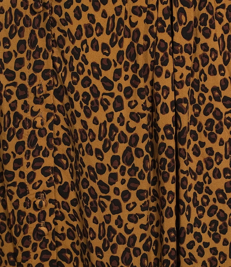 Dex Plus High Rise Leopard Print Button Front Midi Skirt