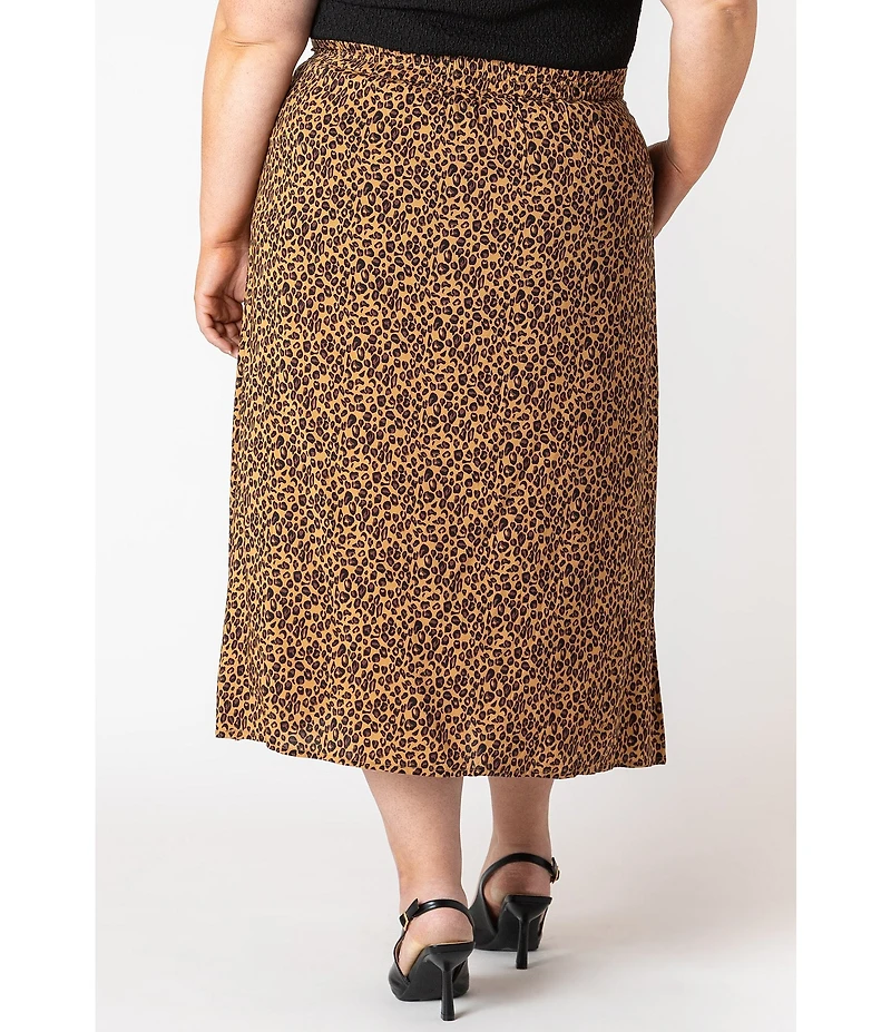 Dex Plus High Rise Leopard Print Button Front Midi Skirt