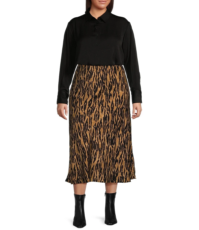 Dex Plus Long Sleeve Flowy Satin Blouse