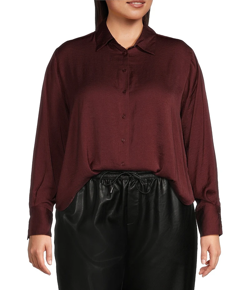 Dex Plus Long Sleeve Flowy Satin Blouse