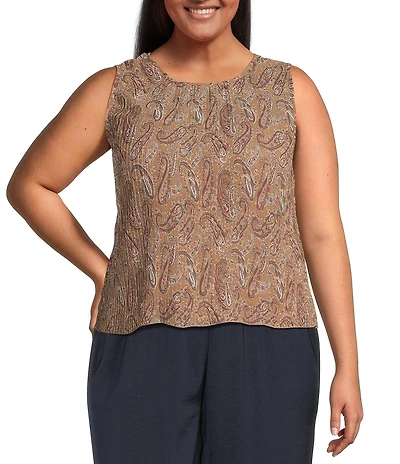 Dex Plus Paisley Print Sleeveless Pleated Top