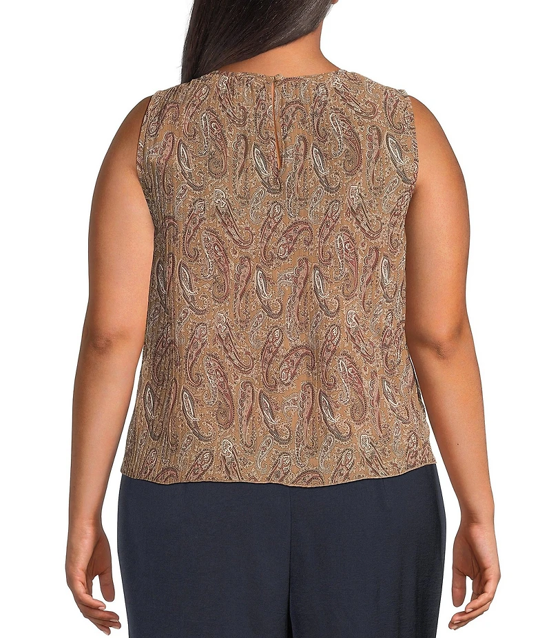Dex Plus Paisley Print Sleeveless Pleated Top