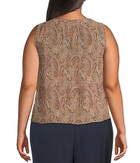 Dex Plus Paisley Print Sleeveless Pleated Top