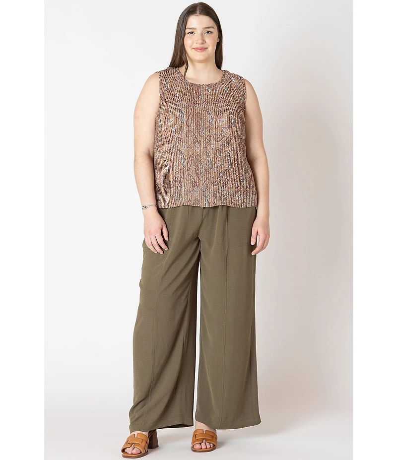 Dex Plus Paisley Print Sleeveless Pleated Top