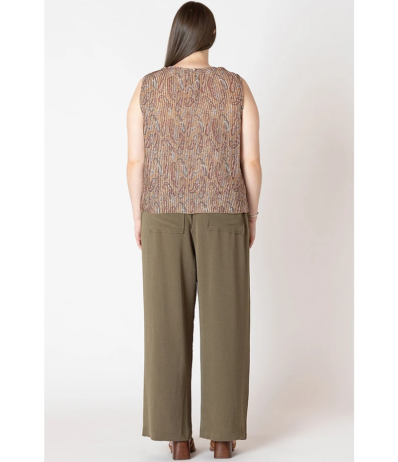 Dex Plus Paisley Print Sleeveless Pleated Top