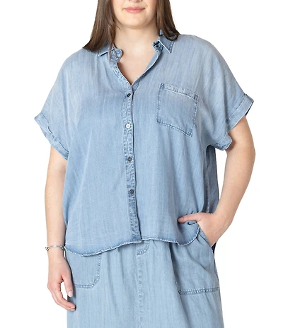 Dex Plus Short Sleeve Button-Down Blouse