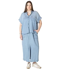 Dex Plus Short Sleeve Button-Down Blouse