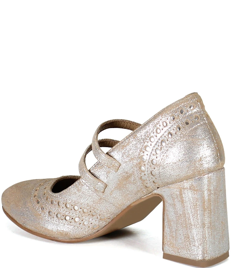 Diba True Jet Liner Distressed Metallic Leather Brogue Detail Mary Jane Pumps