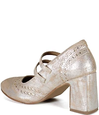 Diba True Jet Liner Distressed Metallic Leather Brogue Detail Mary Jane Pumps