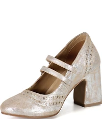 Diba True Jet Liner Distressed Metallic Leather Brogue Detail Mary Jane Pumps
