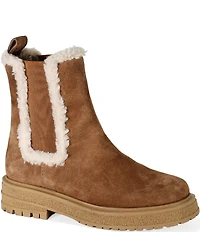 Diba True Tempra Ture Suede and Faux Shearling Lugged Platform Chelsea Booties