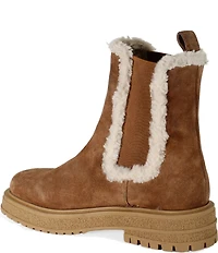 Diba True Tempra Ture Suede and Faux Shearling Lugged Platform Chelsea Booties