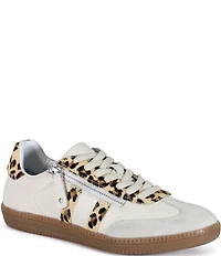 Diba True To Paz Leather Suede Leopard Haircalf Zipper Detail Lace Up Sneakers