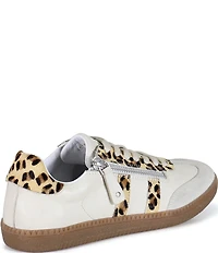 Diba True To Paz Leather Suede Leopard Haircalf Zipper Detail Lace Up Sneakers
