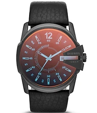 Diesel Men's Master Chief Three-Hand Date Black Leather Watch