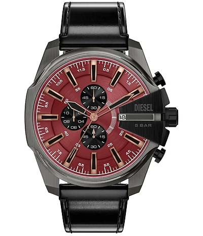 Diesel Men's Mega Chief Slim Chronograph Black Leather Strap Watch