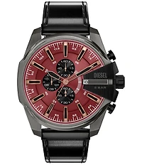 Diesel Men's Mega Chief Slim Chronograph Black Leather Strap Watch