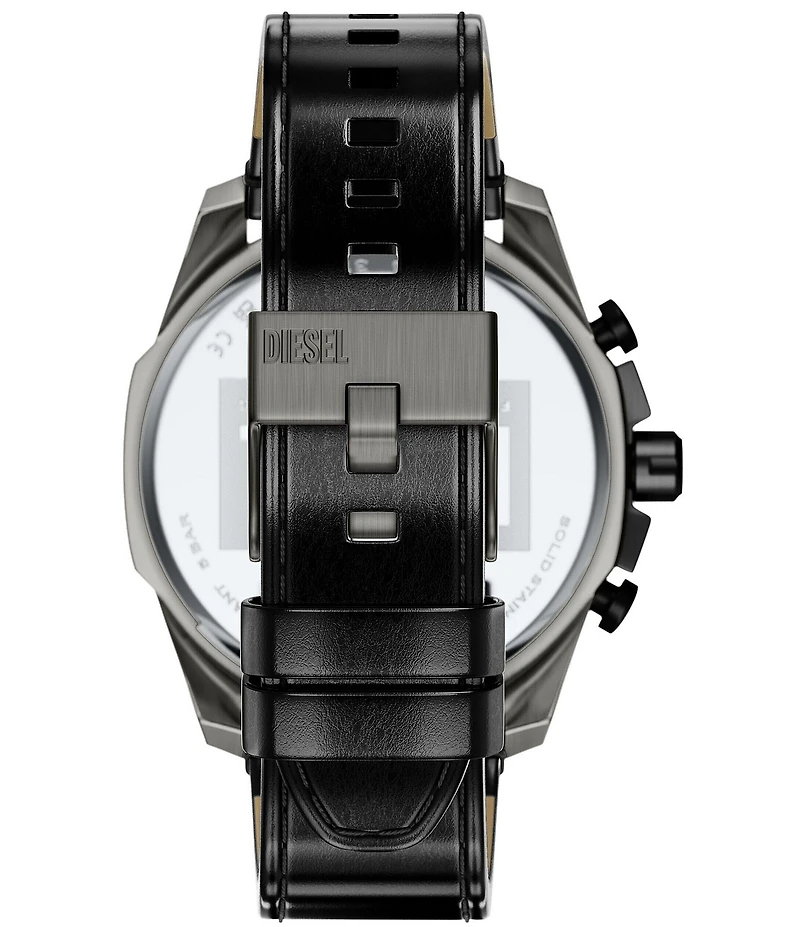 Diesel Men's Mega Chief Slim Chronograph Black Leather Strap Watch
