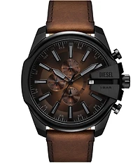 Diesel Men's Mega Chief Slim Chronograph Brown Leather Strap Watch