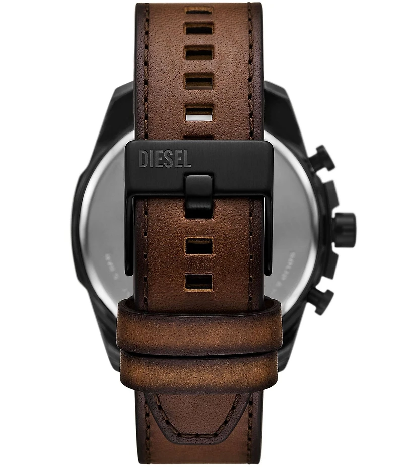 Diesel Men's Mega Chief Slim Chronograph Brown Leather Strap Watch