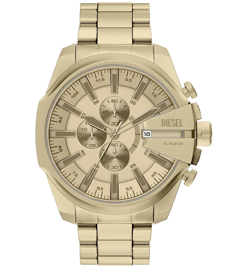 Diesel Men's Mega Chief Slim Chronograph Gold Tone Stainless Steel Bracelet Watch