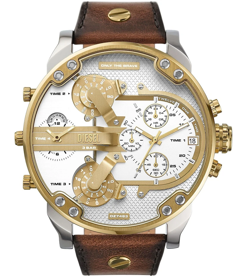 Diesel Men's Mr. Daddy 2.0 Chronograph Two Tone Brown Leather Strap Watch