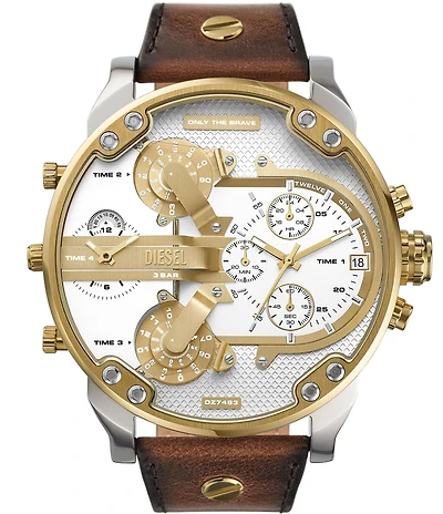 Diesel Men's Mr. Daddy 2.0 Chronograph Two Tone Brown Leather Strap Watch
