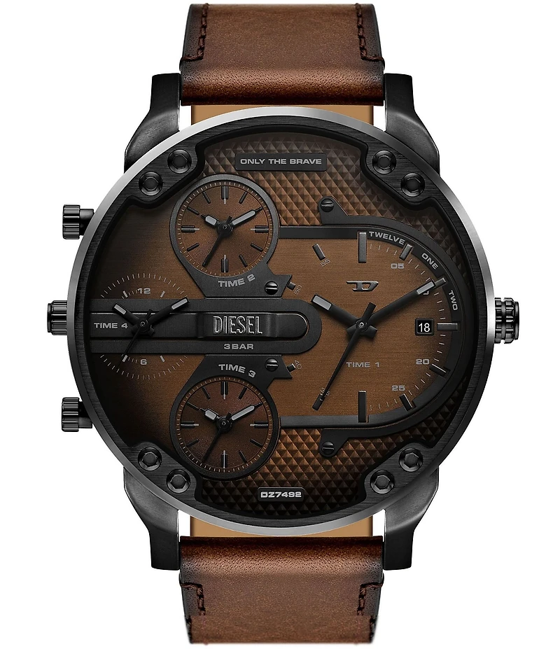 Diesel Men's Mr. Daddy Slim Multifunction Brown Leather Strap Watch