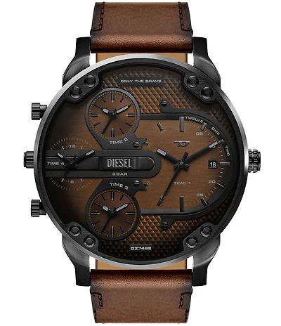 Diesel Men's Mr. Daddy Slim Multifunction Brown Leather Strap Watch