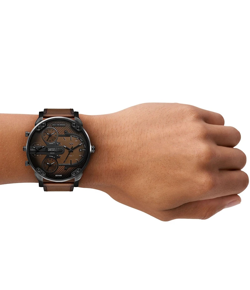 Diesel Men's Mr. Daddy Slim Multifunction Brown Leather Strap Watch