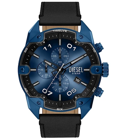 Diesel Men's Spiked Chronograph Black Leather Strap Watch